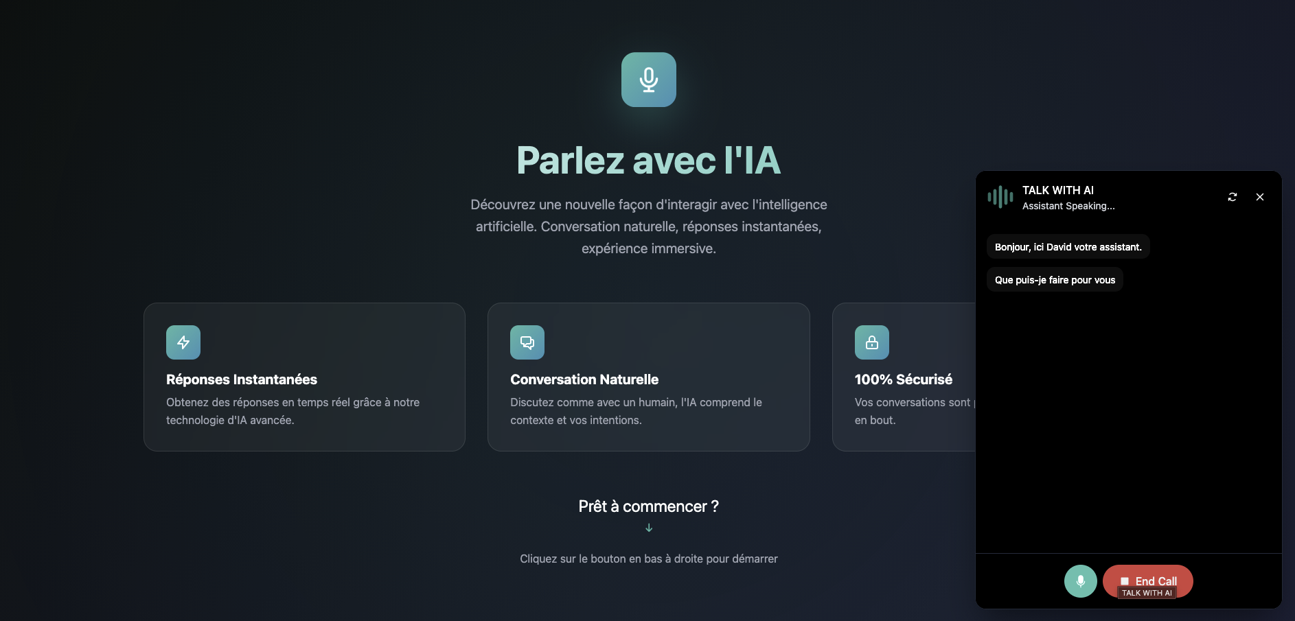 Widget vocal VAPI flottant sur un site web