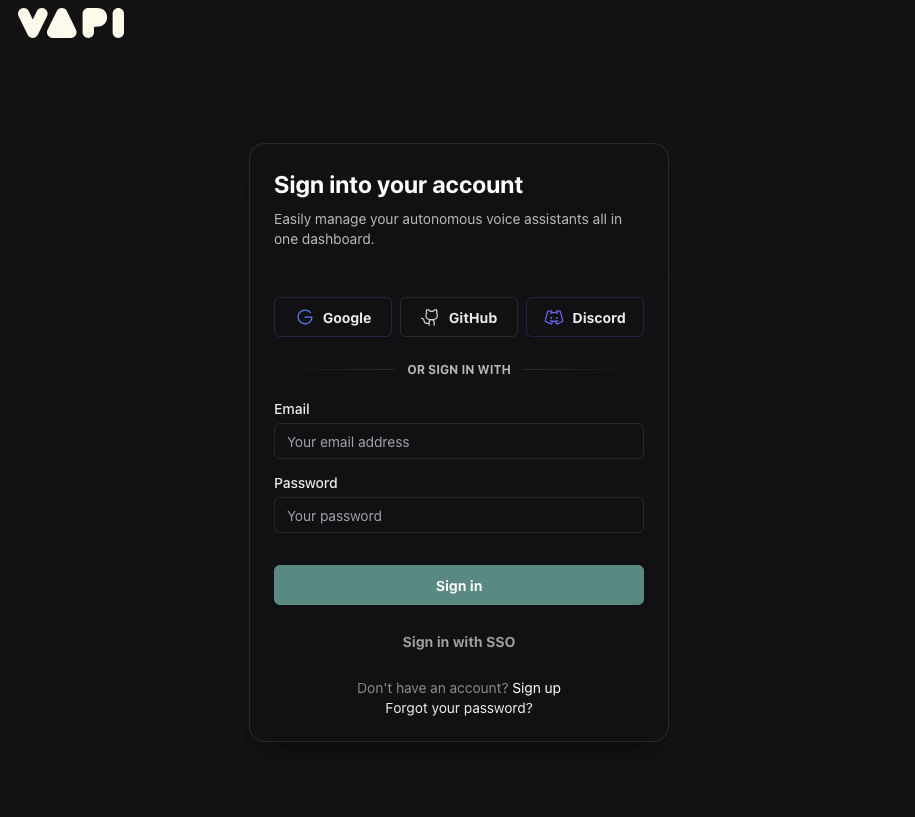 Options de connexion VAPI