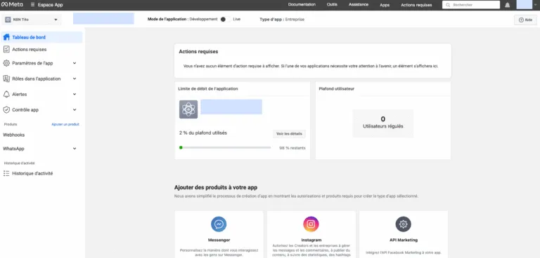 Configuration de l'intégration Meta Business pour WhatsApp