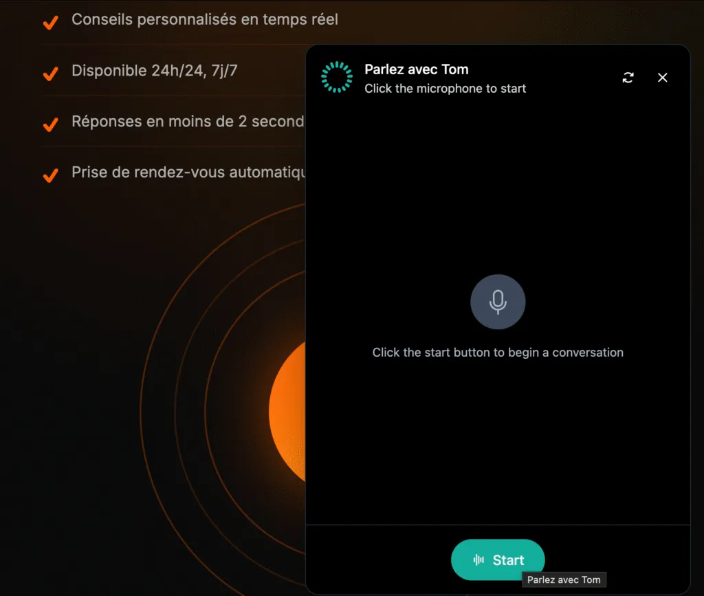Interface VAPI — transcription et déroulé d'un appel de qualification